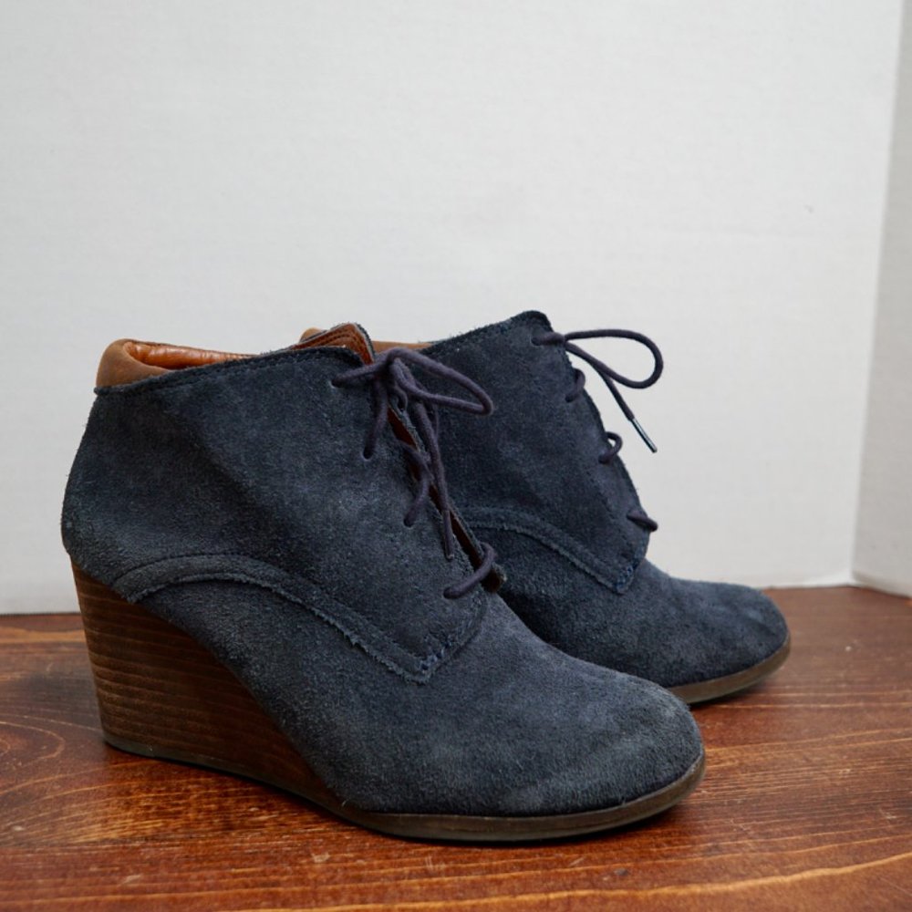 Lucky Brand Suede Lace-Up Wedge Booties - Picture 2 of 10